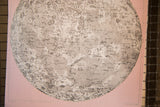 Detailed view of the moon chart's antique-style cartography on textured cotton canvas.
