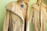 Mod vintage 60s ivory sheared beaver fur coat with oversized collar and clear buttons.