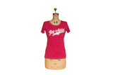Women's watermelon red scoop neck t-shirt with a retro 