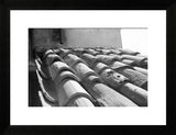 Florence Italy Rooftop framed photograph, black and white old weathered tiles, 18x22 print.