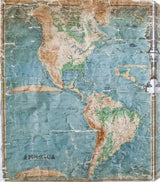 Antique-style America map reproduction print with distressed texture, muted blues, greens, and browns.