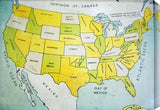 Antique folk art map print of southern USA, Gulf of Mexico, in yellow, green, and blue tones.