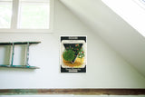 Vintage Herbs Summer Savory seed packet art, green and red botanical print on 12x17 birchwood.