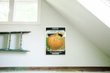 Antique deco Yellow Onion seed packet art, vivid yellow and green on birchwood.