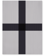 Louise Gray No. 4 Quilt, minimalistic grey, charcoal, and black geometric cross design.