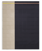 Louise Gray Quilt No. 6 with charcoal and khaki quilted squares, yellow and salmon accents.
