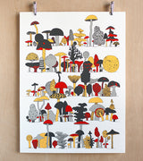 Makelike Mushroom Poster with retro red, yellow, and grey mushroom illustrations, 18x24 inches.