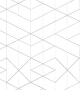 Hand screen-printed geometric wallpaper with light grey lines on off-white.