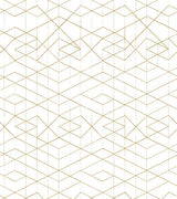 Metallic gold retro geometric design repeat on off-white wallpaper.