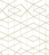 Wallpaper featuring metallic gold retro geometric pattern on an off-white background.