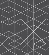 Interlocking white geometric diamond pattern on dark grey hand-screen-printed wallpaper.