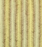 Brown fishbone pattern hand-printed on yellow retro wallpaper.