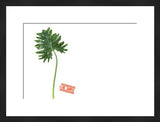 Black framed Lab Sample photograph of a green leaf and red stamp, 40x30 inches.
