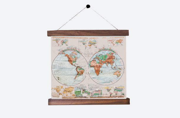 Antique Physical Map of the Globe Pull Down Revival // ONH Item nh00272