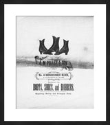Framed black and white Giclée print of an antique 1880s shoe advertisement.