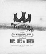 Black and white Giclée print of an 1880s shoe advertisement with ornate Victorian boots.