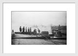 Black and white antique Firefighting photograph, early 20th century, in a white frame.