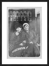 Antique revival framed black and white photo of smiling Wisconsin girls, circa 1910s.