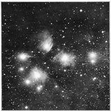 Black and white photograph plate revival print of the Pleiades nebula.