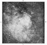 East compass point and dense star cluster on vintage celestial print.