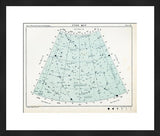 Late 19th century style star map Giclee print in a dark frame, with blue celestial grid.