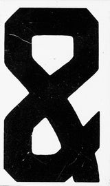 Stark black ampersand with distressed photographic texture on white.