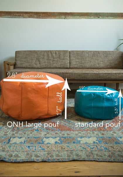 Antique Revival Leather Moroccan Pouf Ottoman - Whiskey Brown // ONH Item 1995 Image 10