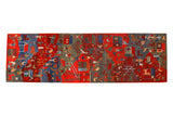 Tibetan Folk Art runner with pictorial herding scenes in natural red, blue, and earthy tones.