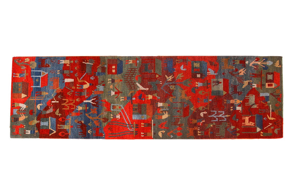 New hand knotted Tibetan folk art rug runner