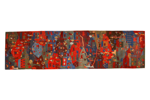 Hand Knotted Tibetan Folk Art Rug Runner