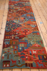 3'x9.5' new hand knotted plush wool pictorial folk art rug runner 