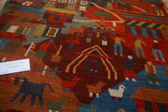 Hand knotted pictorial tibetan folk art rug runner 3 feet by 9 and a half feet 
