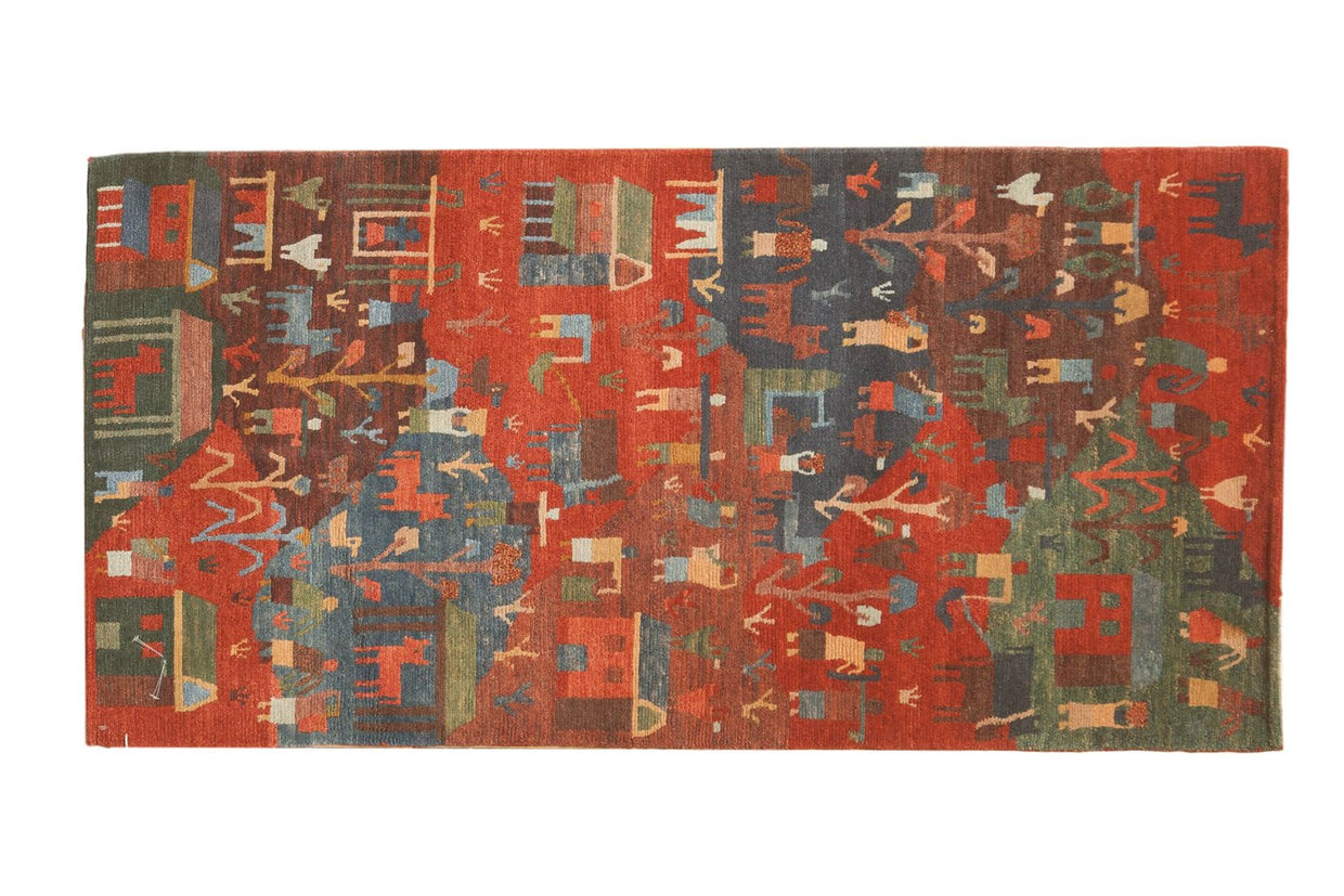 2.5x5 New Tibetan Folk Art Rug Runner // ONH Item qm001107