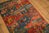 Hand-knotted Tibetan folk art rug showing a plush, pictorial scene of people and animals.