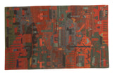 Hand-knotted Tibetan Folk Art rug featuring red, blue, green pictorial patterns.