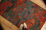 Plush hand-knotted Tibetan folk art rug pile with madder red, indigo blue, green animal patterns.