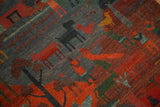 Hand knotted Tibetan folk art rug, vivid animal motifs, madder red, indigo blue, subtle carving.