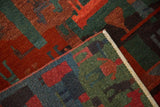 Plush hand-knotted Tibetan pile with subtle carving, madder red, teal, indigo dyes.