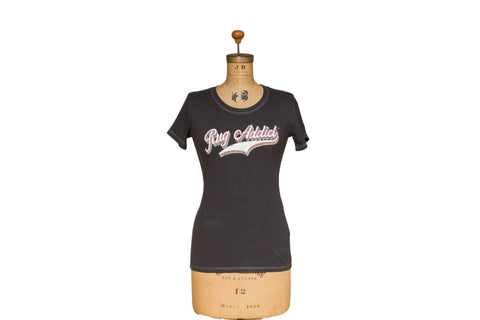 Women's Charcoal Retro Letter Fine Scoop Neck T-Shirt (Contrast Stitch) // ONH Item 4095 // RAFWFSCOGNRL3510-B0XS