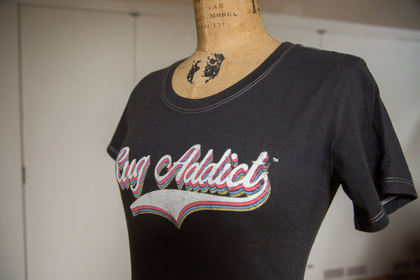 Women's Charcoal Retro Letter Fine Scoop Neck T-Shirt (Contrast Stitch) // ONH Item 4095 // RAFWFSCOGNRL3510-B0XS Image 7