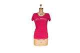 Women's watermelon red scoop neck t-shirt with white 