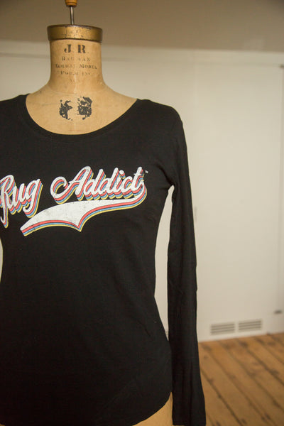 Women's Black Retro Letter Fine Long Sleeve T-Shirt // ONH Item 4090 // RAFWLS1SBKRL3300-B0XS Image 2