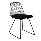 Black Sunbrella pad cushion accentuating the seat of a modern wire chair.