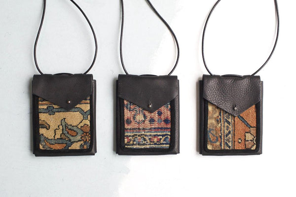 Rug Fragment and Leather Shoulder Bag