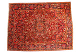 Vintage Persian Ahar rug in brilliant jewel tones, with floral medallion and palmette border.