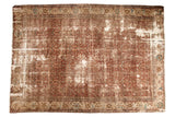 Antique hand-knotted Persian Mahal carpet, copper field, allover Herati design, hard distressed texture.