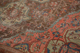 Antique Farahan carpet detail: unique oxidized copper, blue, and blush floral motifs.
