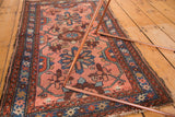 Vintage Lilihan rug with blush field and indigo, brick red mina khani design.