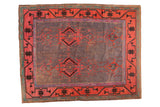 Vintage Turkish Kilim carpet with geometric design in antiqued purple gray, brick red, and teal.