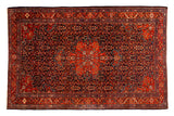 Vintage Farahan Sarouk rug, brick red medallion and navy blue henna design, 4'3